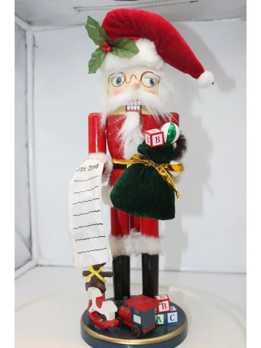 Pier 1 Wooden Nutcracker - Santa with Glasses and Bag of Toys - 16